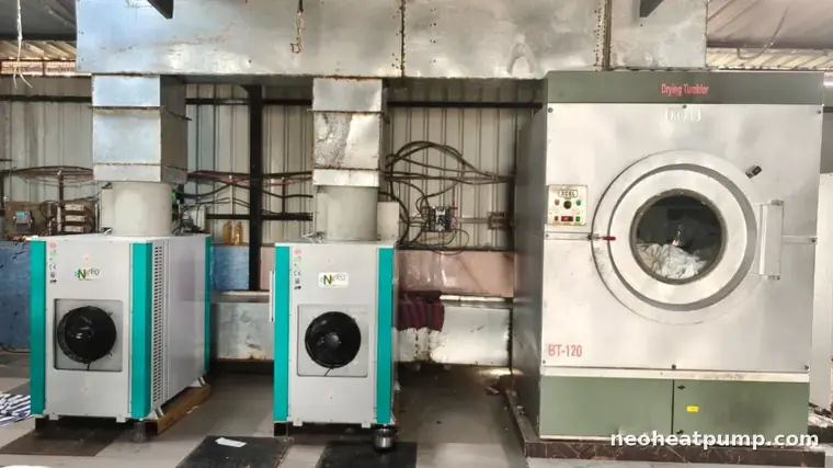 Two Neo heat pumps retrofitted to an existing drying tumbler